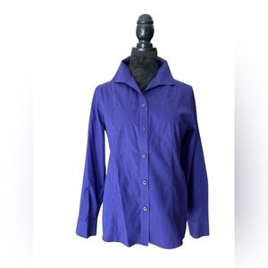 Chico’s No-Iron 100% Cotton Button Down Shirt Purple Size 0 (S/4-6) Professional